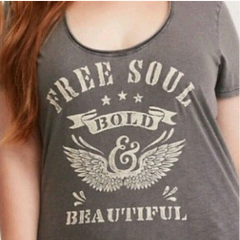 Torrid Grey Embellished "Free Soul" Bold & Beautiful T-Shirt - Picture 2 of 9